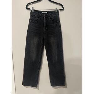 Genleck, Black Denim Wide Leg Jeans, Size XS, Waist 26, Length, 27, 1470W